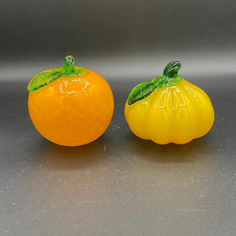 Vintage Murano Style Art Glass Decorative Fruit Orange and Gourd 3.5"